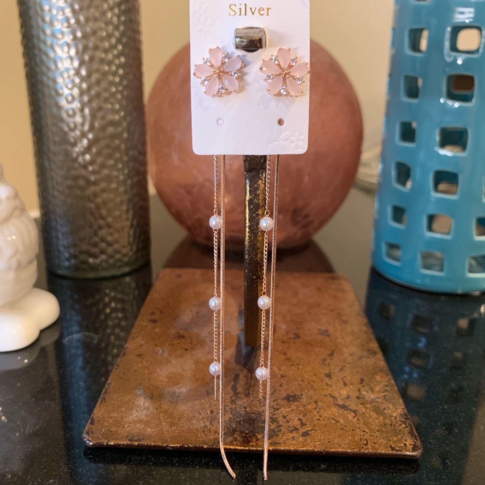 Korean Style Flower Stud and Dangle Combo